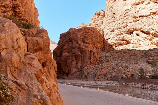 Todra Gorge, a canyon in the High Atlas Mountains in Morocco, near the town of Tinerhir. One of the most spectacular canyons in the world, In some places the walls of the ravine reach a height of 400m