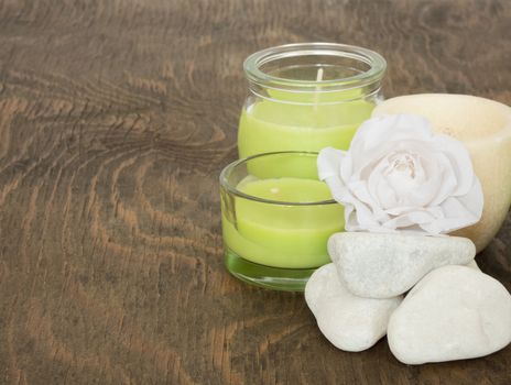 set ingredients and spice for aromatherapy and body care on wooden surface. SPA still life