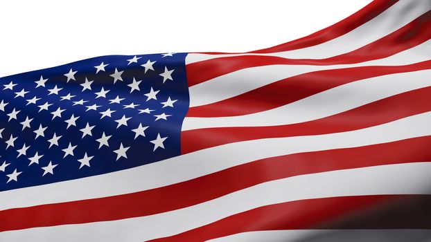 Looking up at USA or American flag isolated on white background with clipping path 3D render