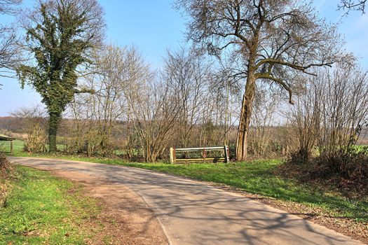 Beautiful view on countryside roads with fields and trees in northern europe.