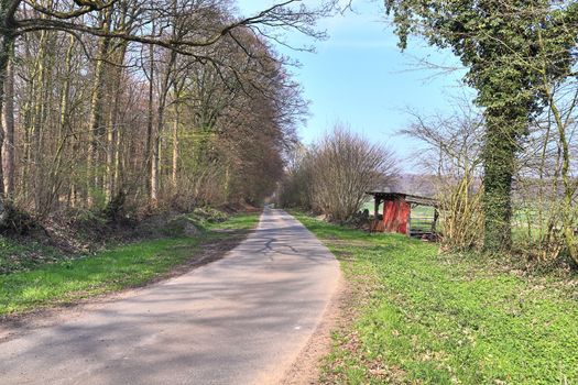 Beautiful view on countryside roads with fields and trees in northern europe.