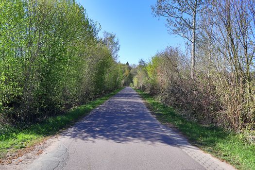 Beautiful view on countryside roads with fields and trees in northern europe.