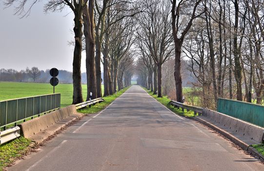 Beautiful view on countryside roads with fields and trees in northern europe.