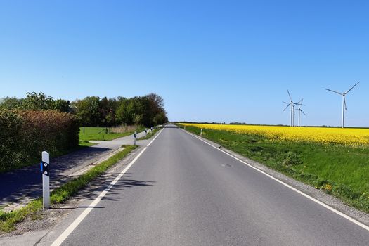 Beautiful view on countryside roads with fields and trees in northern europe.