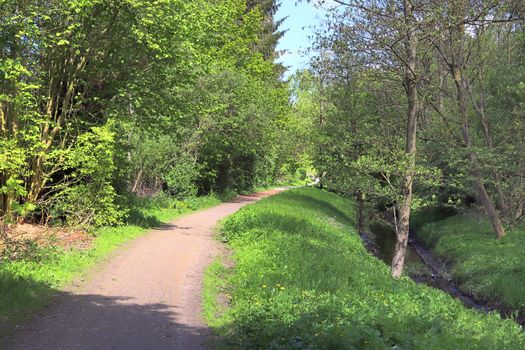 Beautiful view on countryside roads with fields and trees in northern europe.