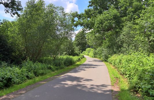 Beautiful view on countryside roads with fields and trees in northern europe.