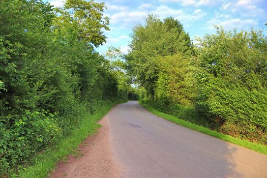 Beautiful view on countryside roads with fields and trees in northern europe.