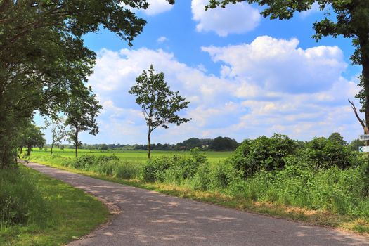 Beautiful view on countryside roads with fields and trees in northern europe.