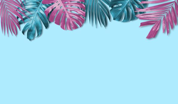 Tropical leaves banner background with copy space