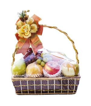 New year fruit basket isolated on white background