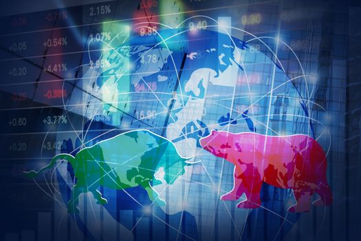 Stock market background concept design of Bull and Bear with global network