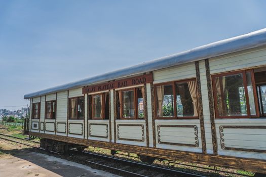 Ancient station is famous place, history destination for traveler, with railway, antique train transport tourist to visit. Dalat, Vietnam - March 17, 2020