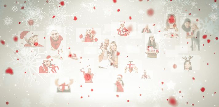 Christmas people collage against snowflake pattern