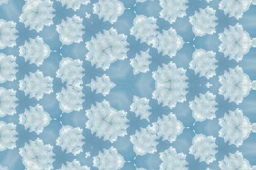 The abstract reflection of white clouds and blue sky cloudscape for background use, kaleidoscope image