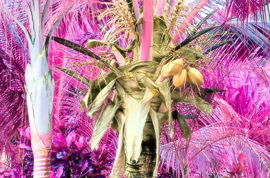 Magical fantasy infrared shots of palm trees on the Seychelles islands.