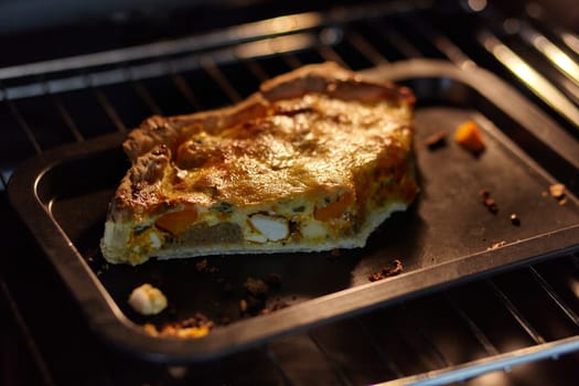 Piece of tart baked in the oven. Small depth of focus.