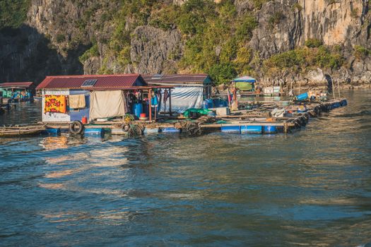 Floating Fishing Village In The Ha Long Bay. Cat Ba Island, Vietnam Asia. Cat Ba, Vietnam - March 5, 2020.