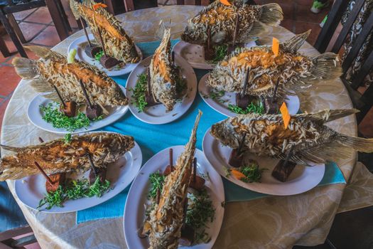 Fried fish. Traditional Vietnamese food from Asia