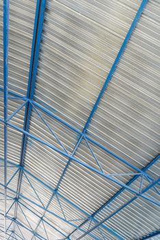 metal roof construction of an industrial facility, inside view