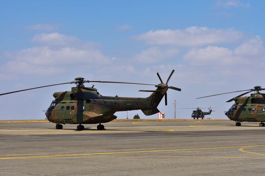 Atlas oryx helicopters on a military airfield, Pretoria, South Africa