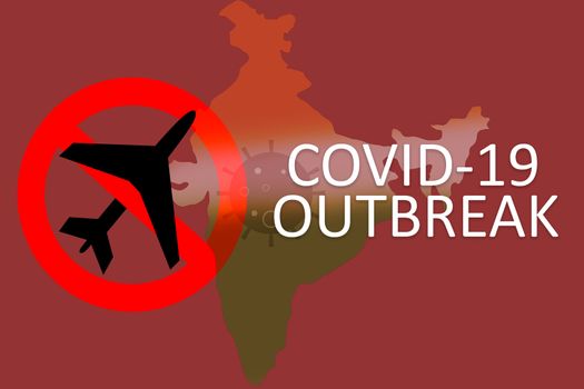 Illustrative example showing of travel ban in india due to covid-19, coronavirus, nCov-2019 outbreak in India