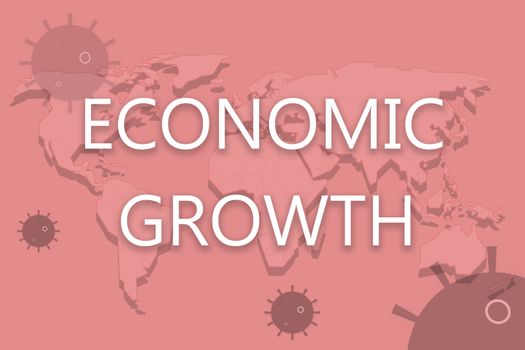 Concept of Coronavirus or Covid 19 outbreak effect on World or Global Economic Growth with world map and virus as background