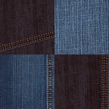 Set of denim background. Two black and two blue jeans textures.