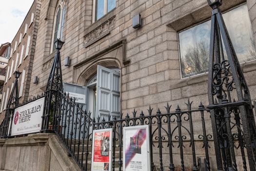 Dublin, Ireland - February 16, 2019: Facade of the Smock Alley Theater in the city center on a winter day