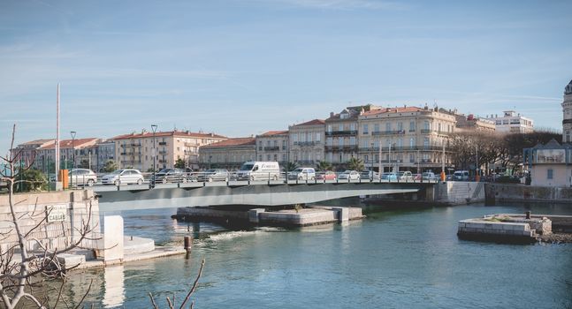 Sete, France - January 4, 2019: car traffic in the city center on a winter day