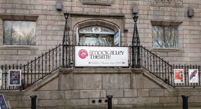 Dublin, Ireland - February 16, 2019: Facade of the Smock Alley Theater in the city center on a winter day