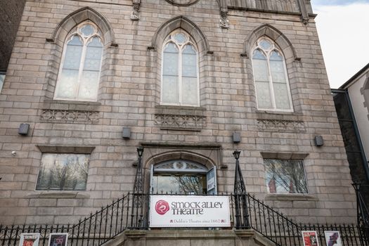 Dublin, Ireland - February 16, 2019: Facade of the Smock Alley Theater in the city center on a winter day