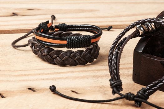 Close up bracelet for men, men accessories in casual style.