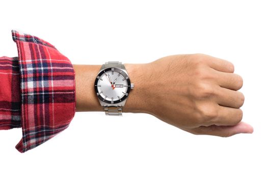 luxury watch on man's wrist over white background