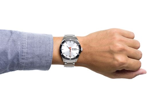 luxury watch on man's wrist over white background