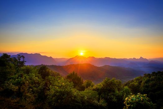 Morning in the mountains in Tak province, Thailand.