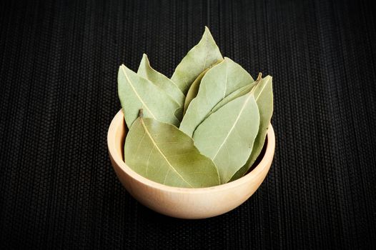 Closeup dried bay leaves, ingredient for cooking, Herb concept.