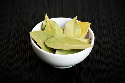 Closeup dried bay leaves, ingredient for cooking, Herb concept.