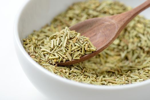 Closeup organic dried rosemary, ingredient for cooking. Herb concept.