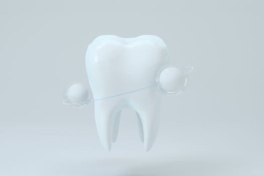 White tooth with protective ring surrounded, 3d rendering. Computer digital drawing.