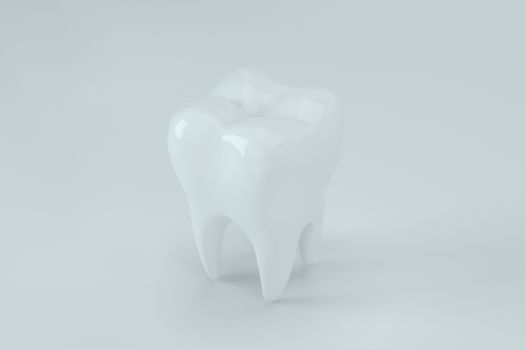 White tooth with white background, 3d rendering. Computer digital drawing.