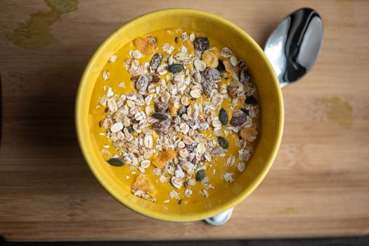 Pumpkin soup with musli different seeds