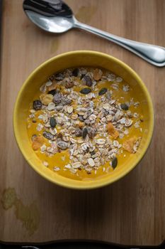 Pumpkin soup with musli different seeds