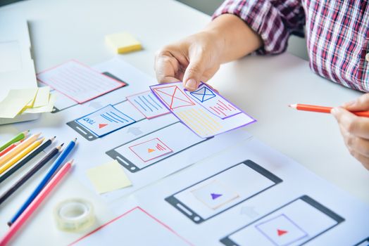 designer graphic creative ,creativity woman  working on laptop and designing  coloring color ideas style