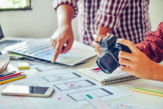 designer graphic creative ,creativity woman  working on camara and designing  coloring colour ideas style