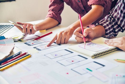 Website designer Creative planning application development  graphic creative ,creativity woman  working on laptop and designing  coloring color ideas style