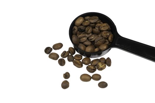 Fully Roasted Coffee Beans in the spoon  isolate on white background 