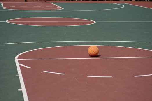 Ball placed on free throw line of empty court 