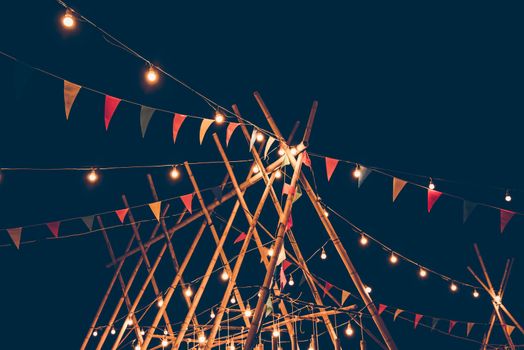 party flags decorated in a party during the night