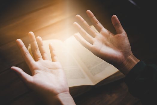 Human hands open palm of Christian for blessings and hopes Pray to God
