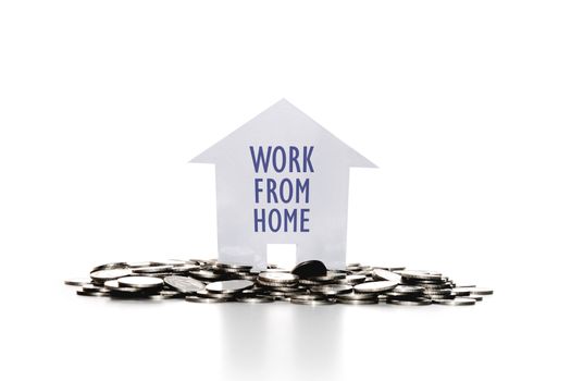 work and make money from home. concept of plan to earning and managing income at home during the COVID-19 pandemic and economic crisis from the stay at home or lockdown order. house symbol and coin.